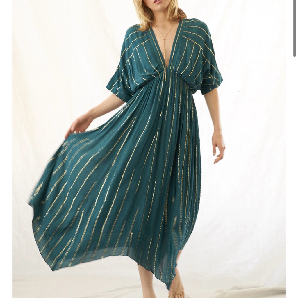 Womens Maxi Teal & Gold Dress Like New